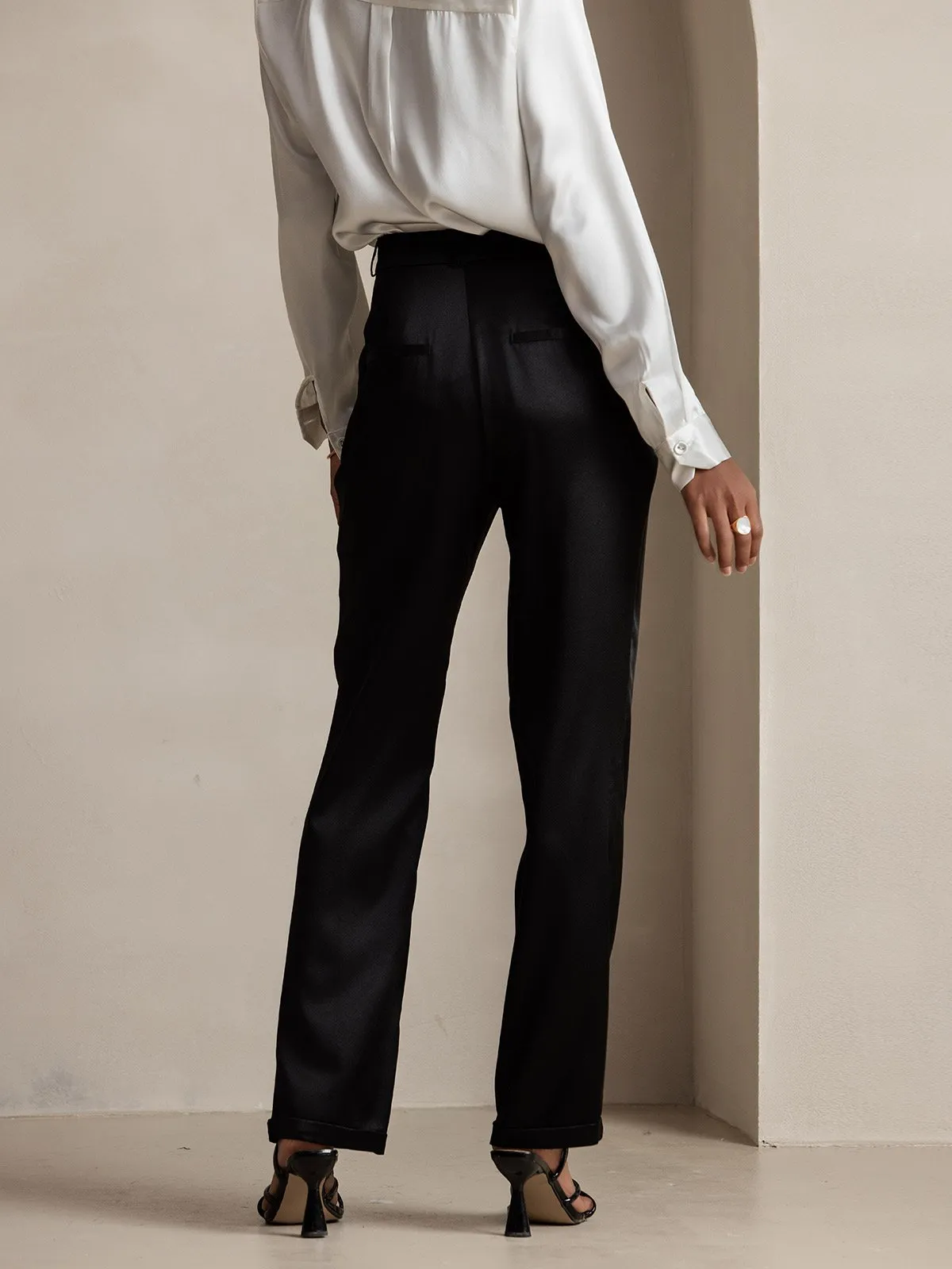 19Momme Silk Timeless Classic Straight Suit Pants