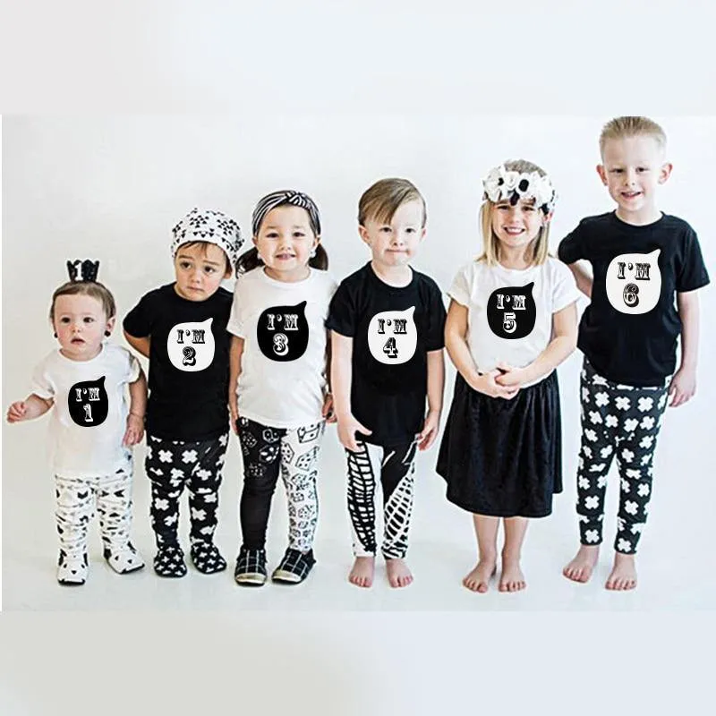 Age Printed Birthday Short-Sleeves Shirts For Kids Boys and Girls