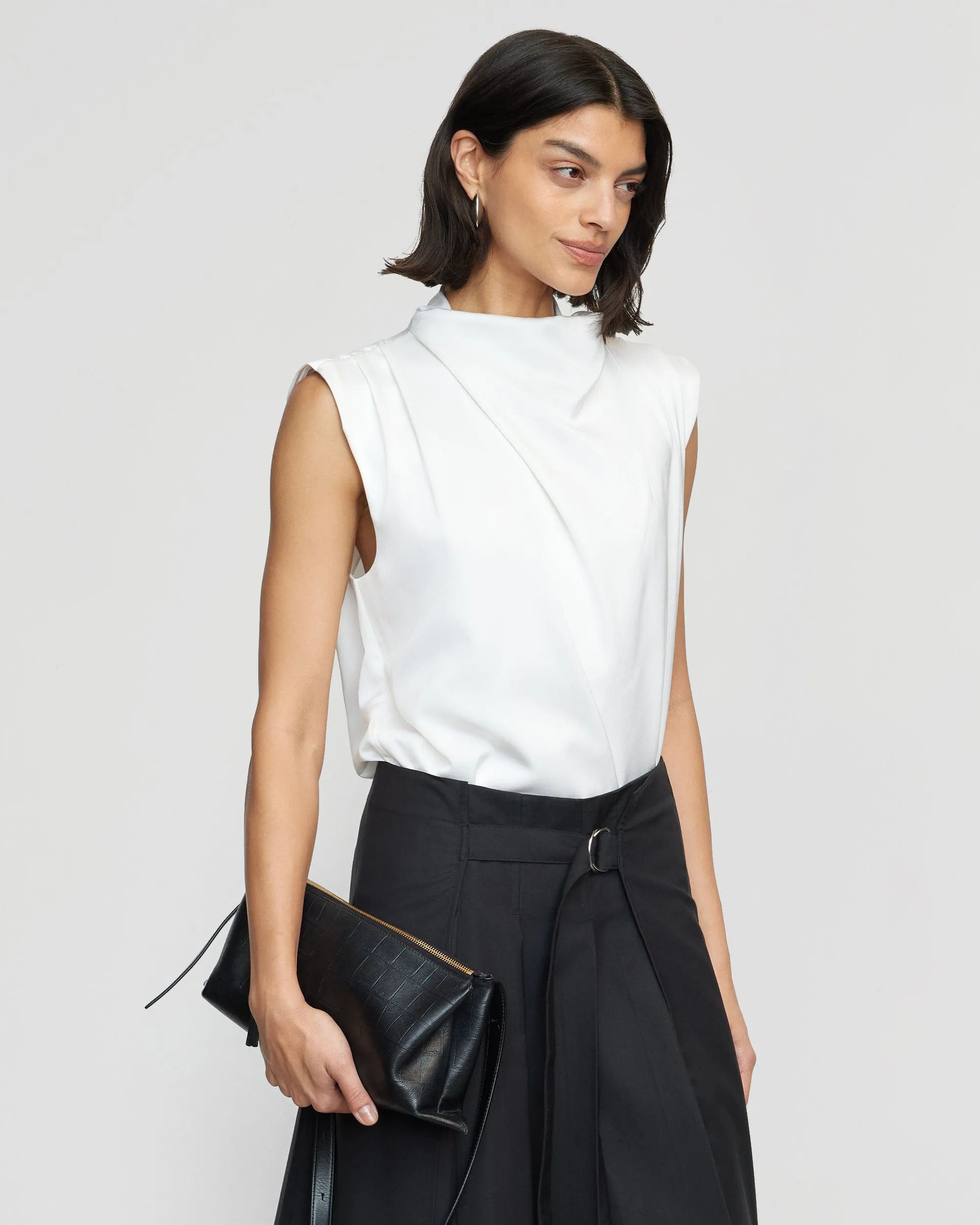 Allegra Gathered-Neck Sleeveless Blouse