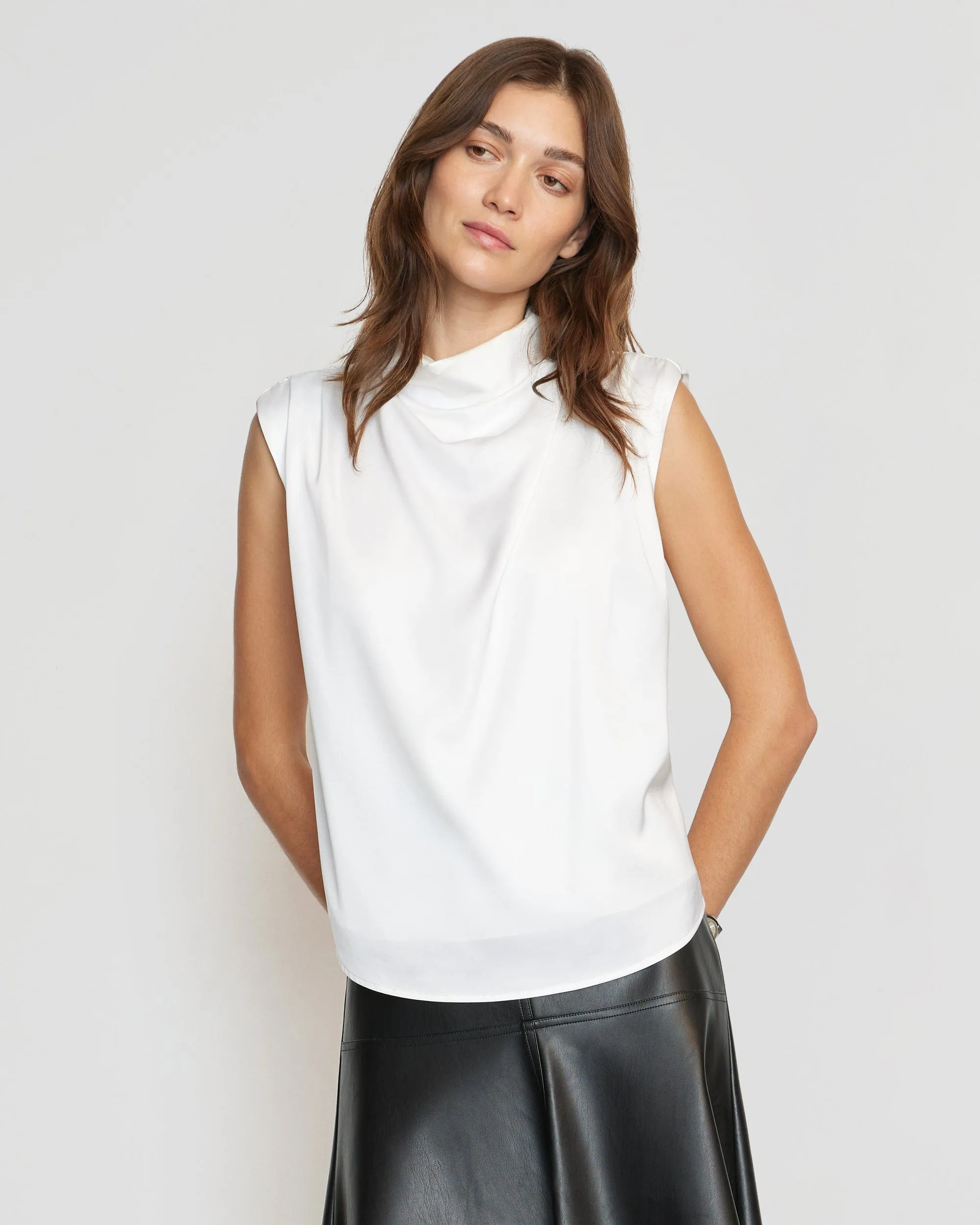 Allegra Gathered-Neck Sleeveless Blouse