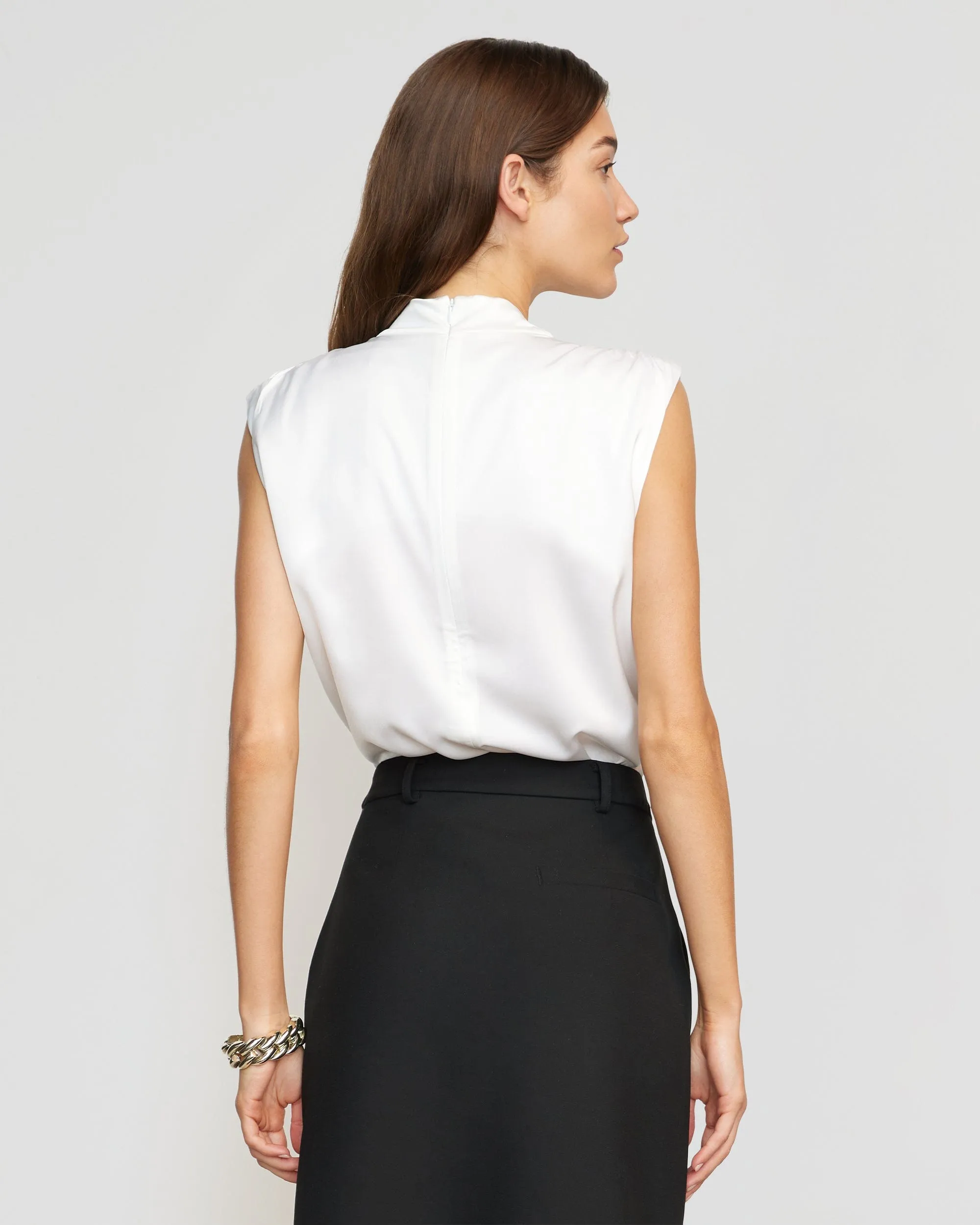 Allegra Gathered-Neck Sleeveless Blouse