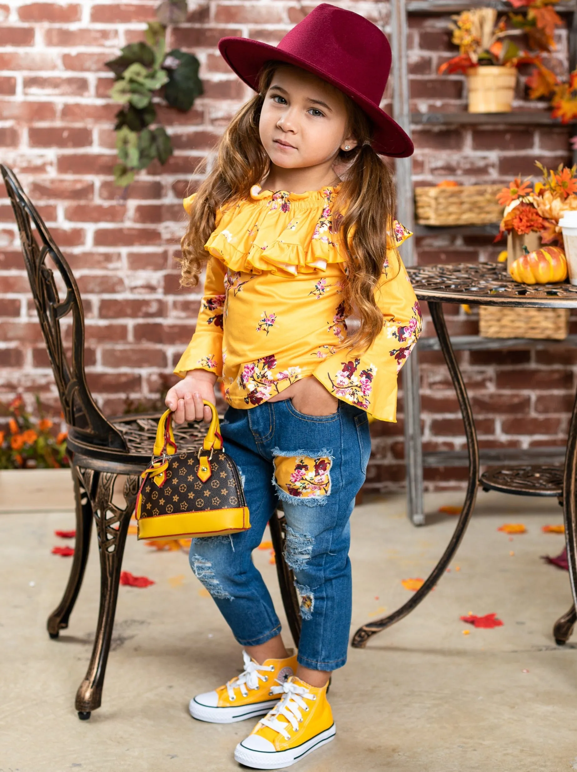 Bloom Girl Patched Jeans Set