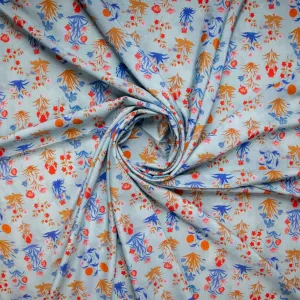 Blue Floral Print Crepe Fabric