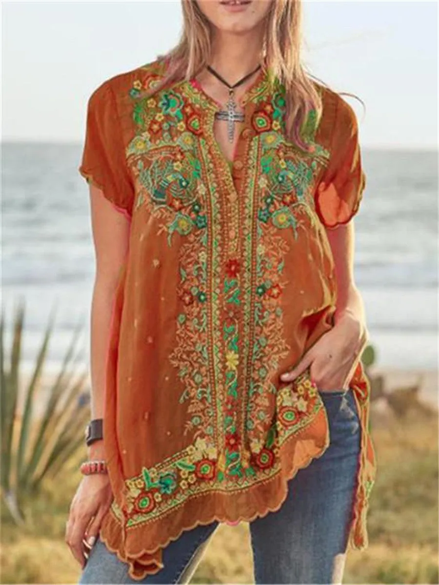 Bohemian Retro Casual Loose Floral Top