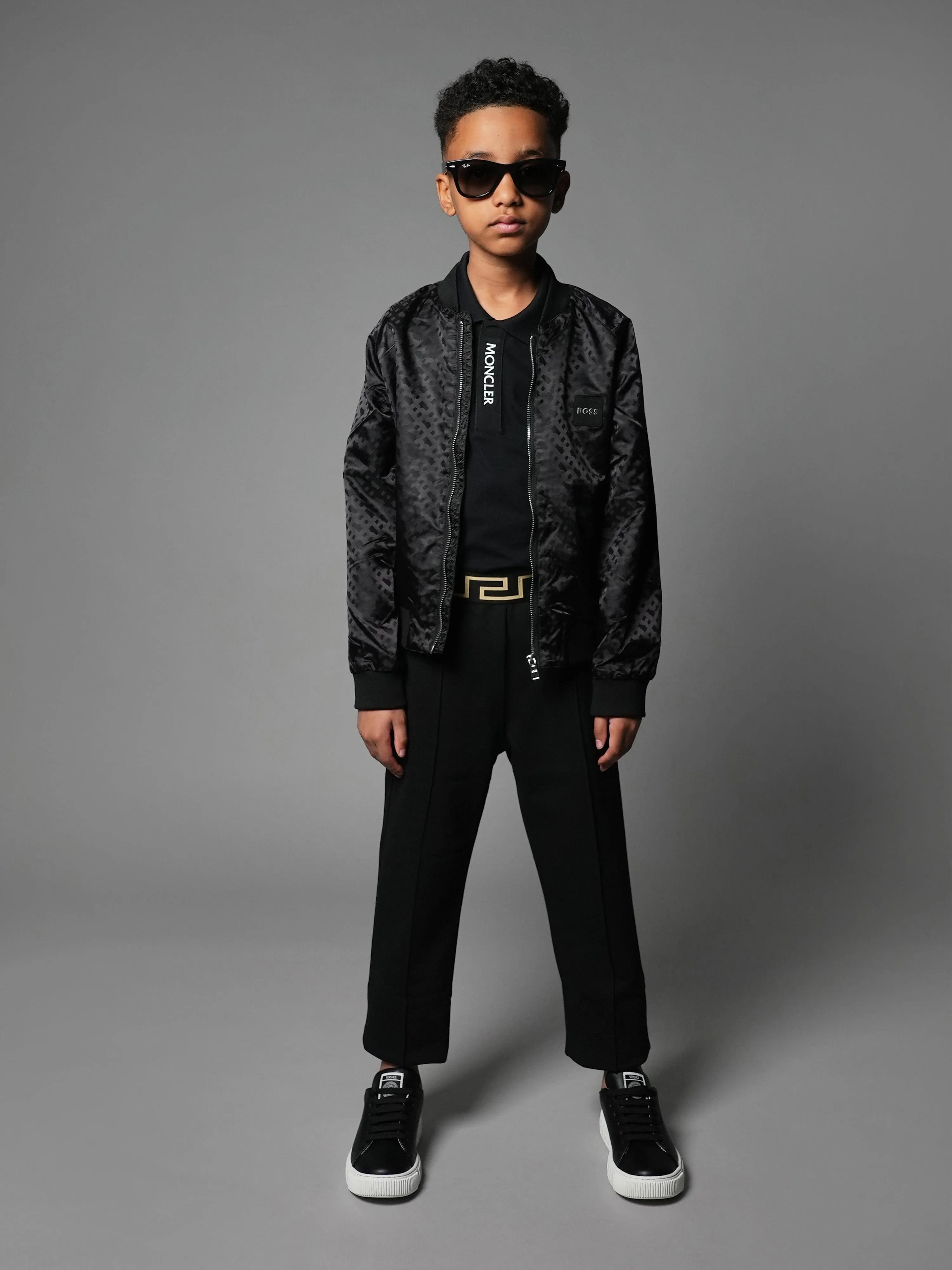 BOSS Boys Monogram Zip Up Jacket in Black