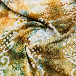 Brown Batik Print Sequins Embroidery Cotton Fabric