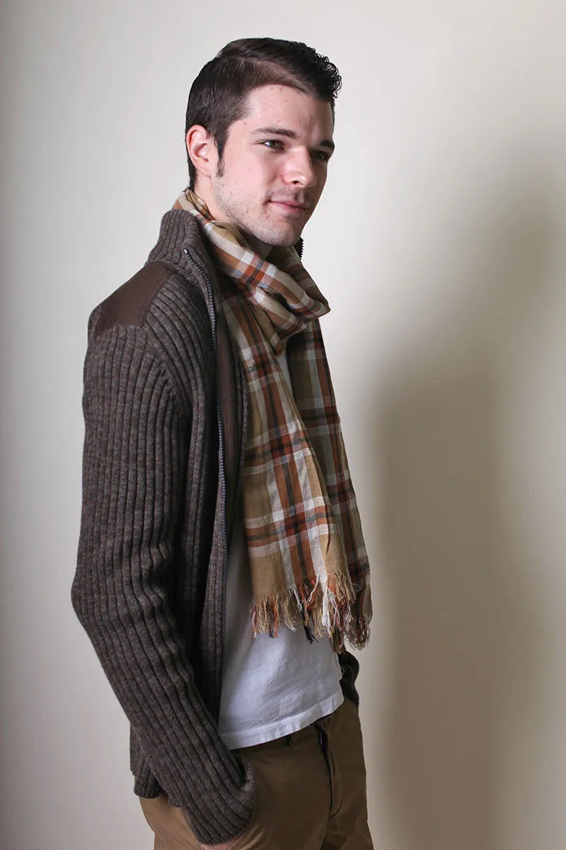 Brown Check Soft Cotton Fashion Scarf