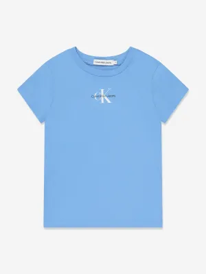 Calvin Klein Girls Micro Monogram T-Shirt in Blue