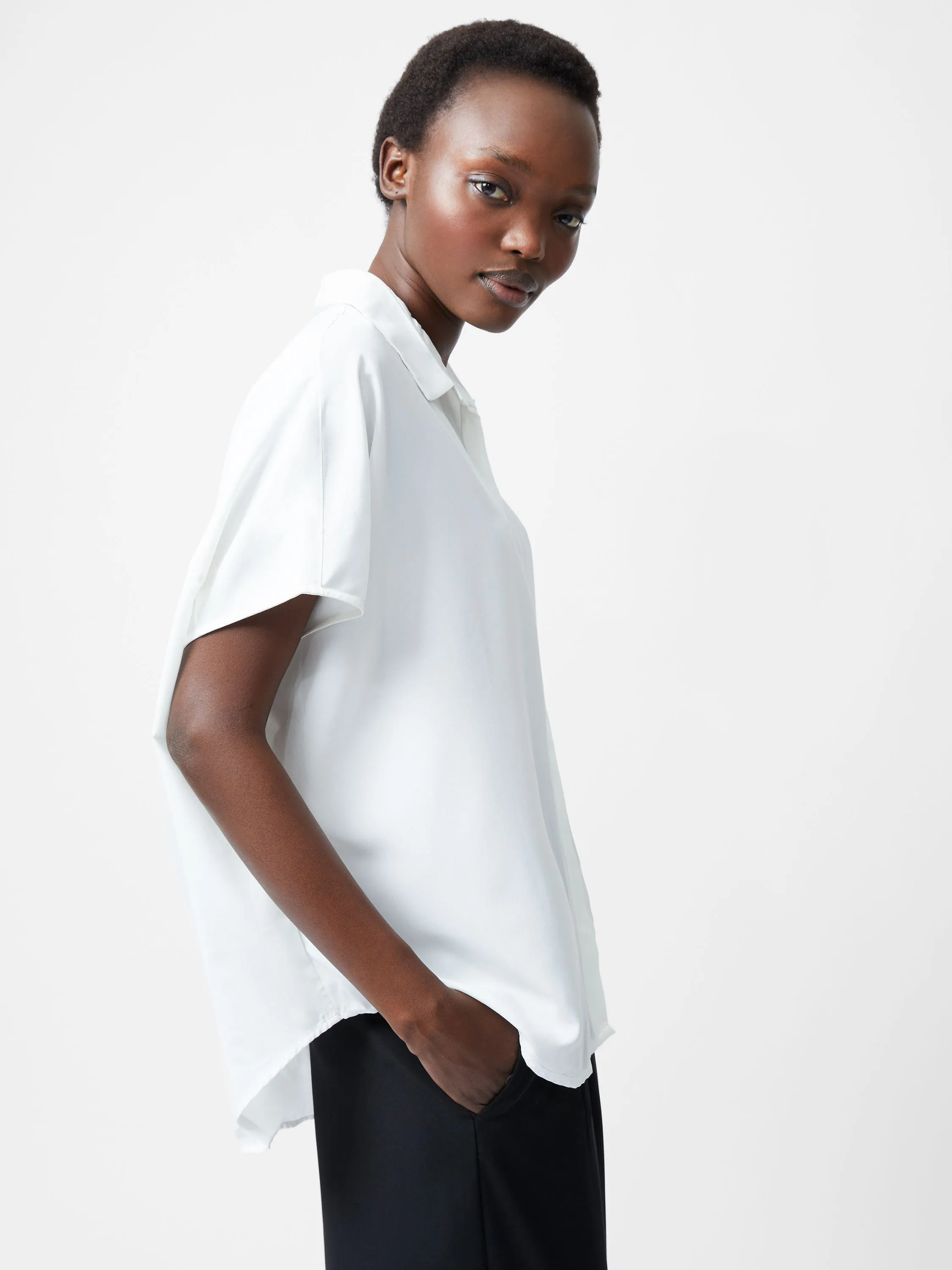 Caprina Recycled Crepe Short Sleeve Button Shirt