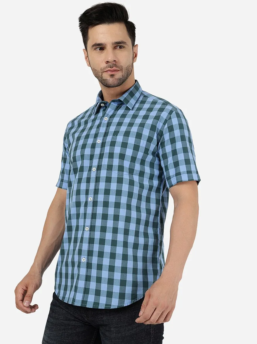 Cashmere Blue Checked Smart Fit Semi Casual Shirt | Greenfibre