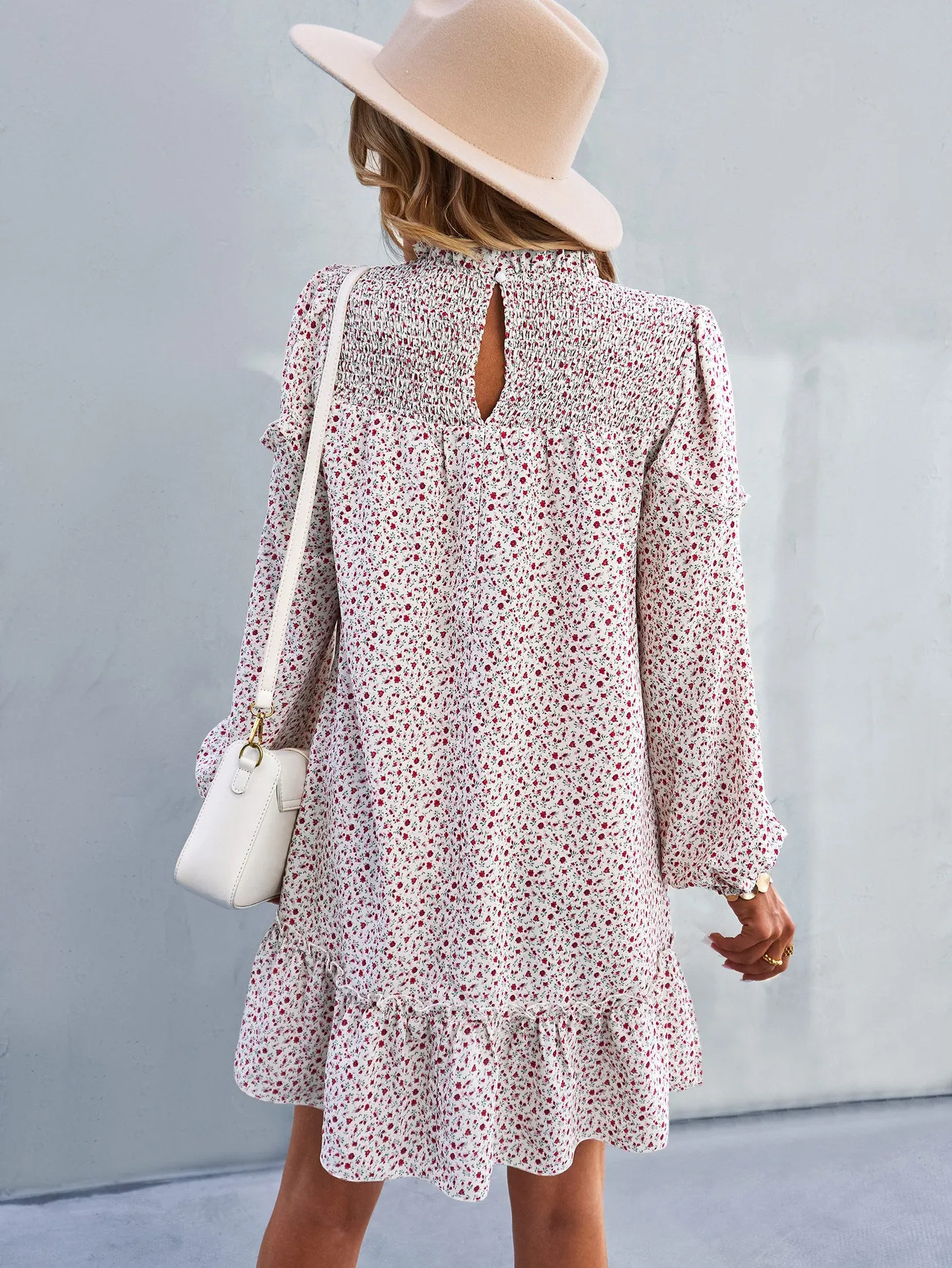 Casual Floral Mini Dress Long Sleeve Crew Neck Vacation Wholesale Dresses