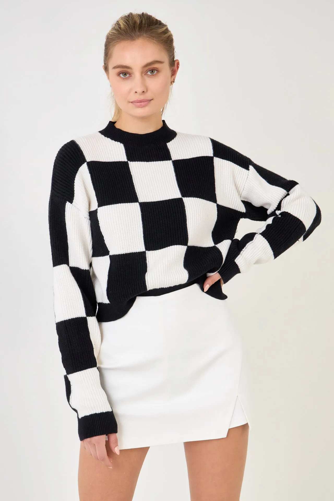 Checkerboard Knit Sweater