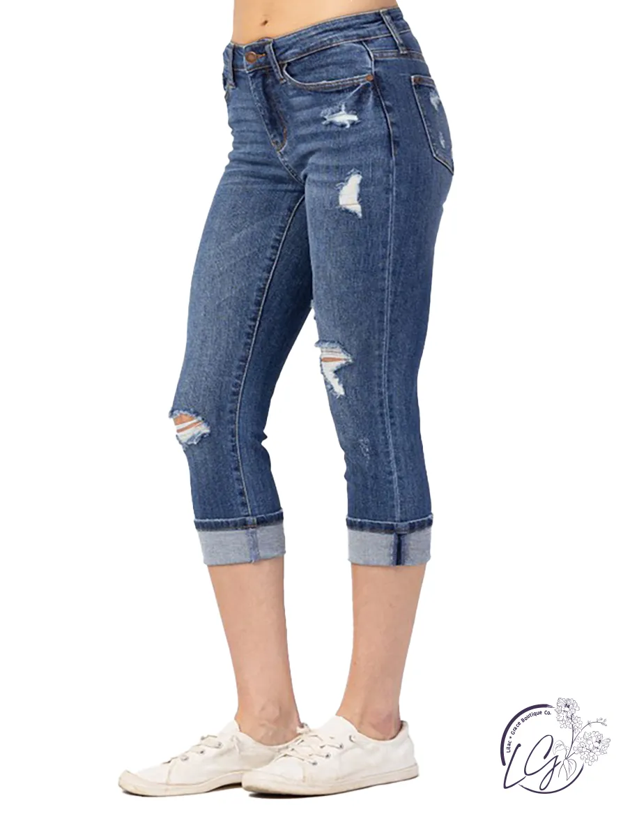 Cheri Mid-Rise Distressed Capri by Judy Blue