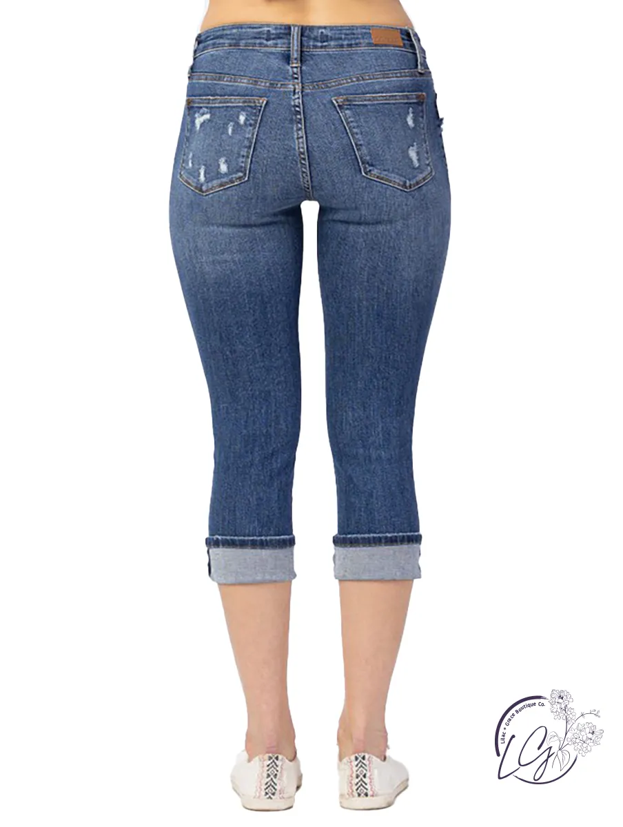 Cheri Mid-Rise Distressed Capri by Judy Blue