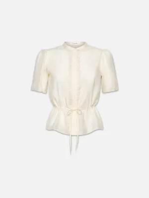 Cinched Lace Trim Blouse -- Cream