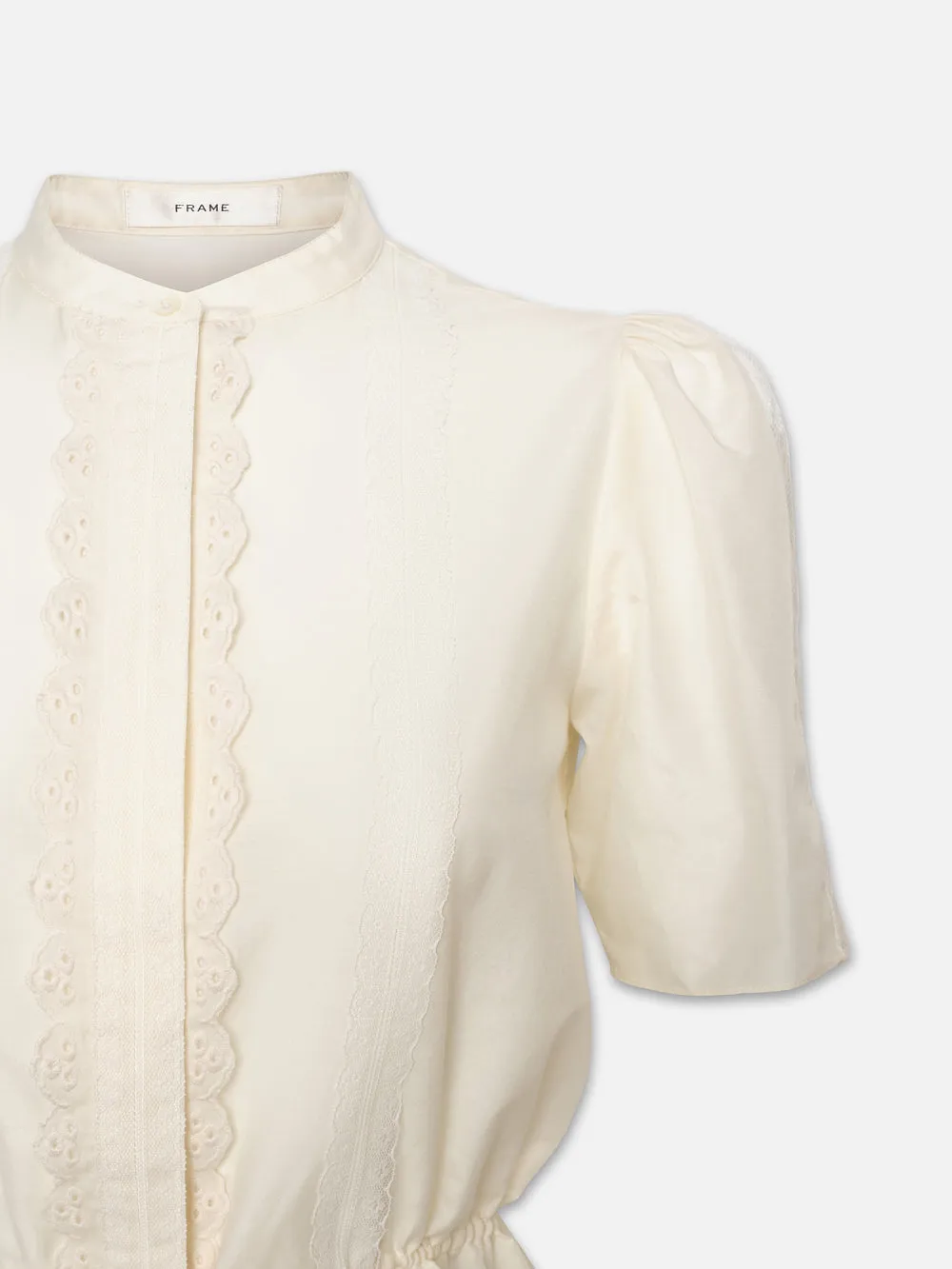 Cinched Lace Trim Blouse -- Cream