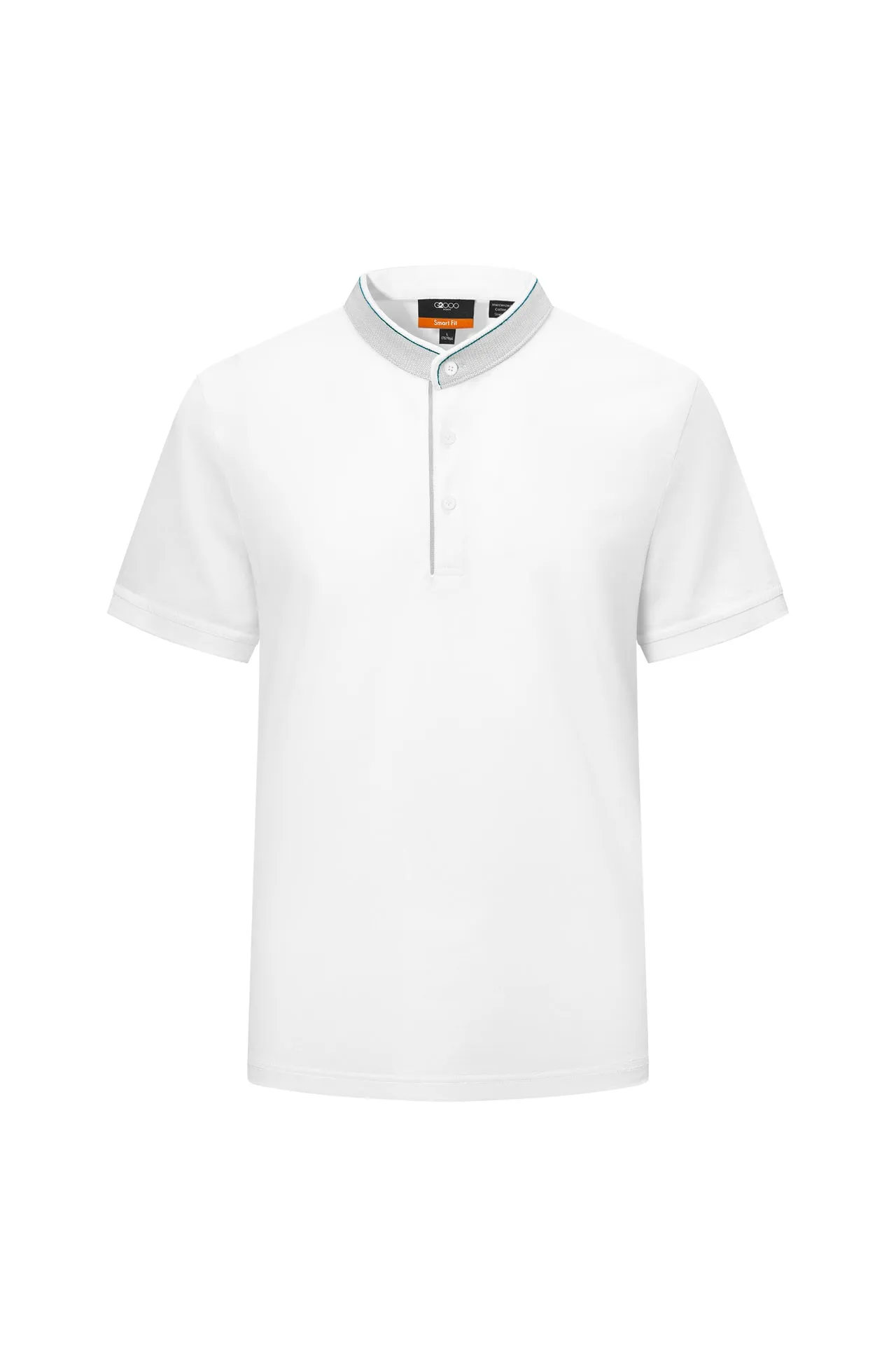 Contrast Seam Stand Collar Mercerized Cotton Pique Polo