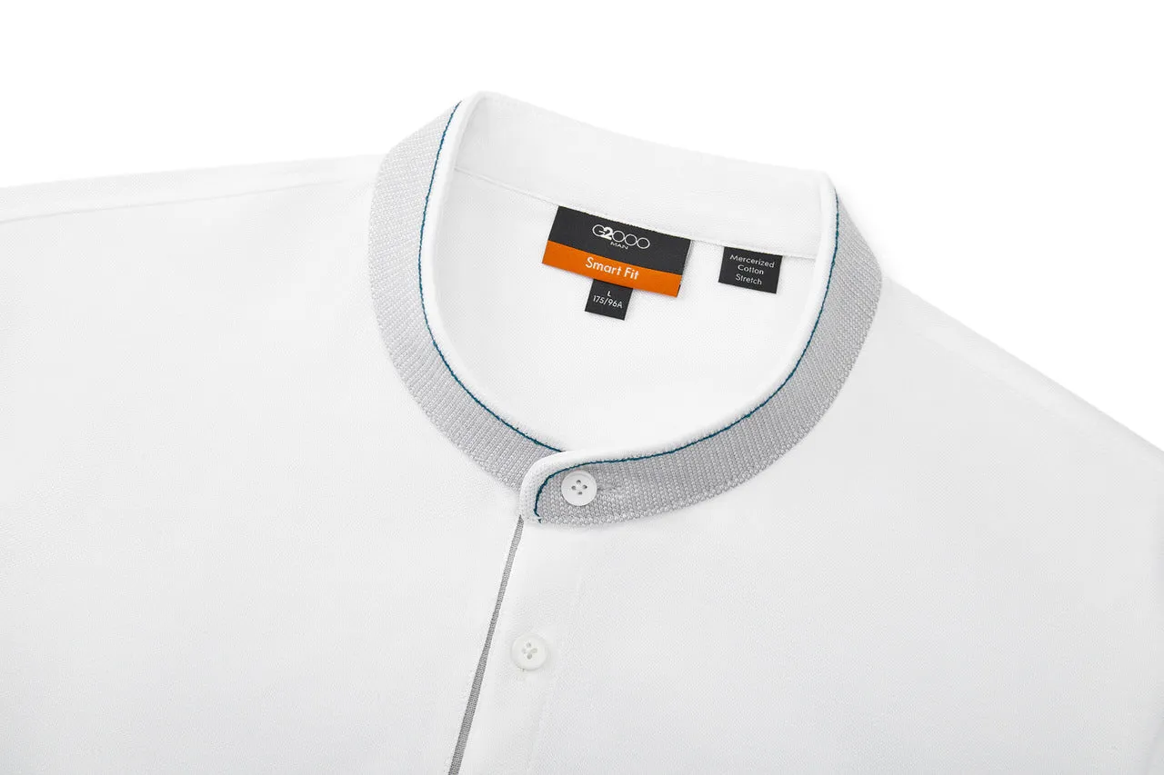 Contrast Seam Stand Collar Mercerized Cotton Pique Polo