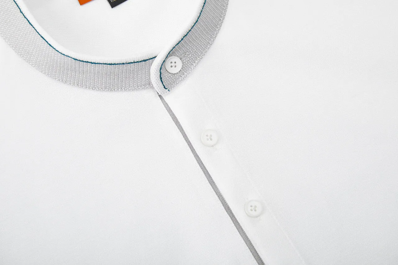 Contrast Seam Stand Collar Mercerized Cotton Pique Polo