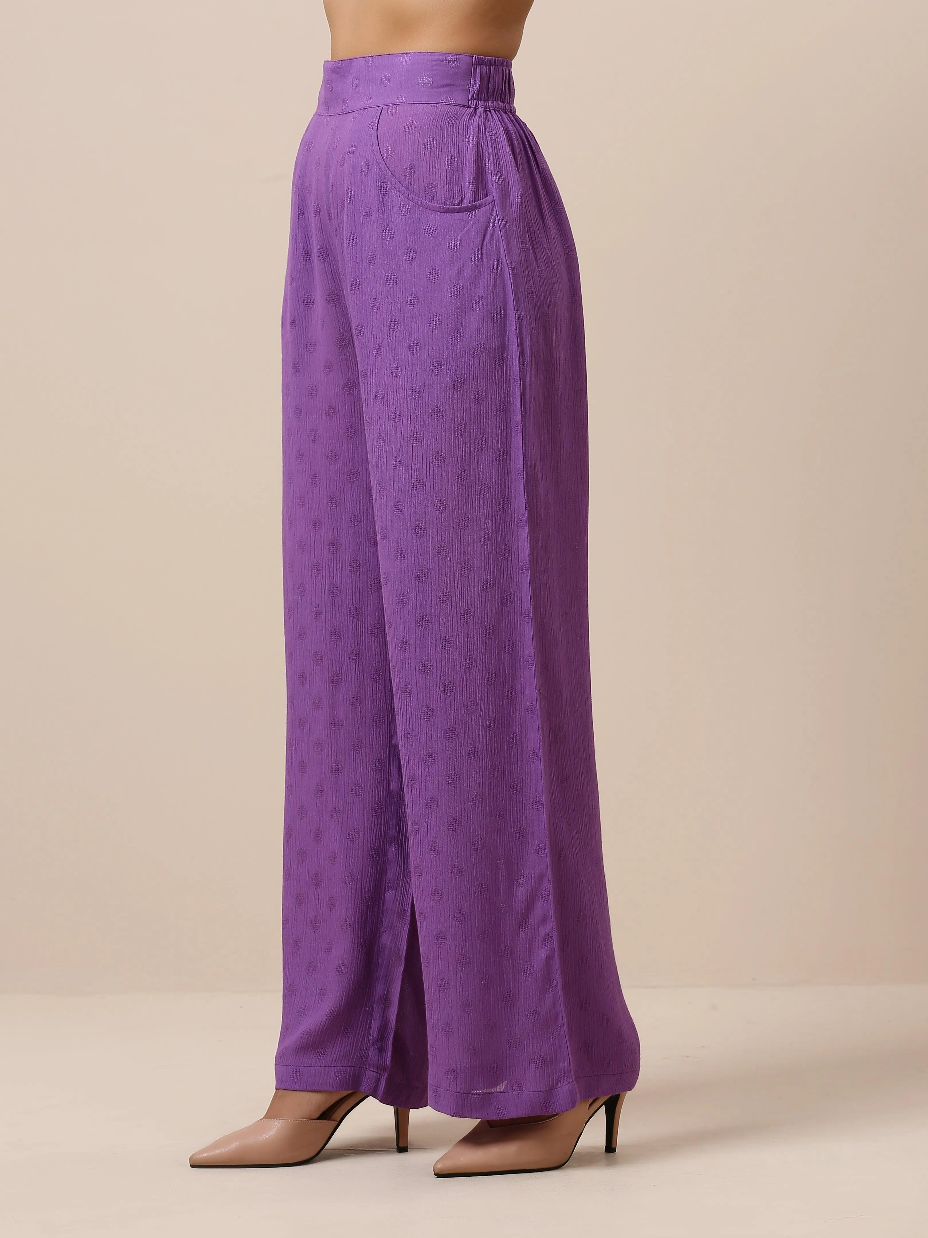 Cotton Purple Weave High Waist Pant