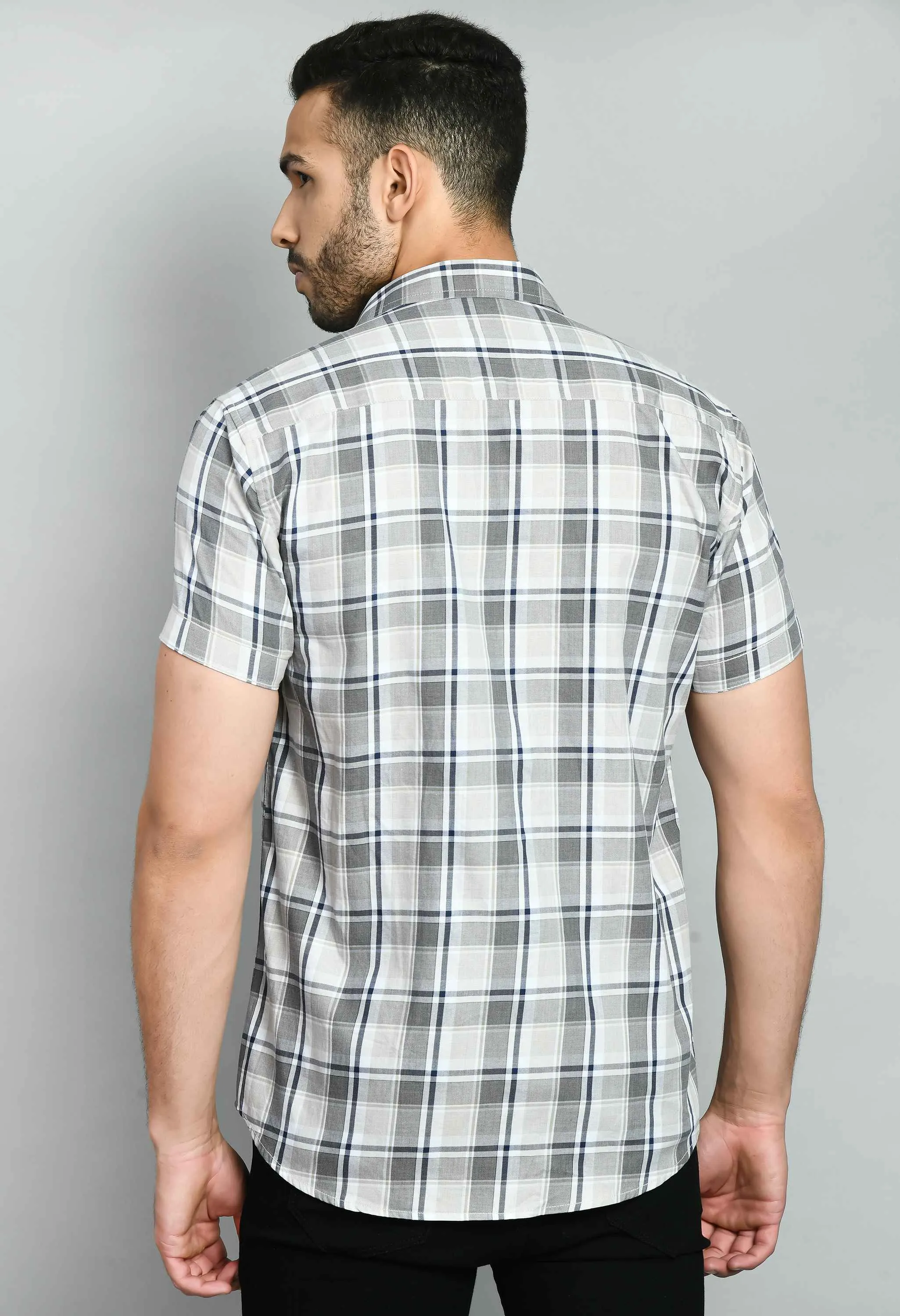 Cotton Smart Fit Checked Gray Shirt