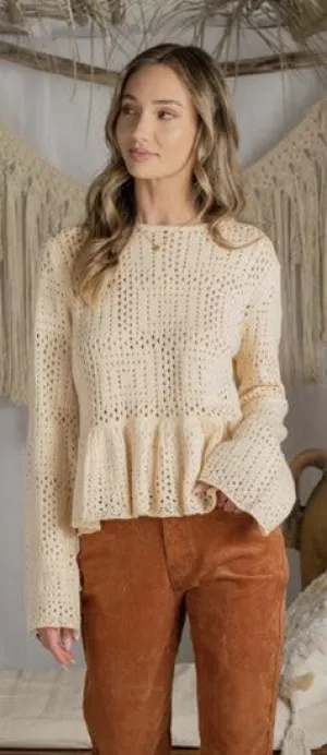 Cream Boho Babydoll Knit Sweater - #8388-8393