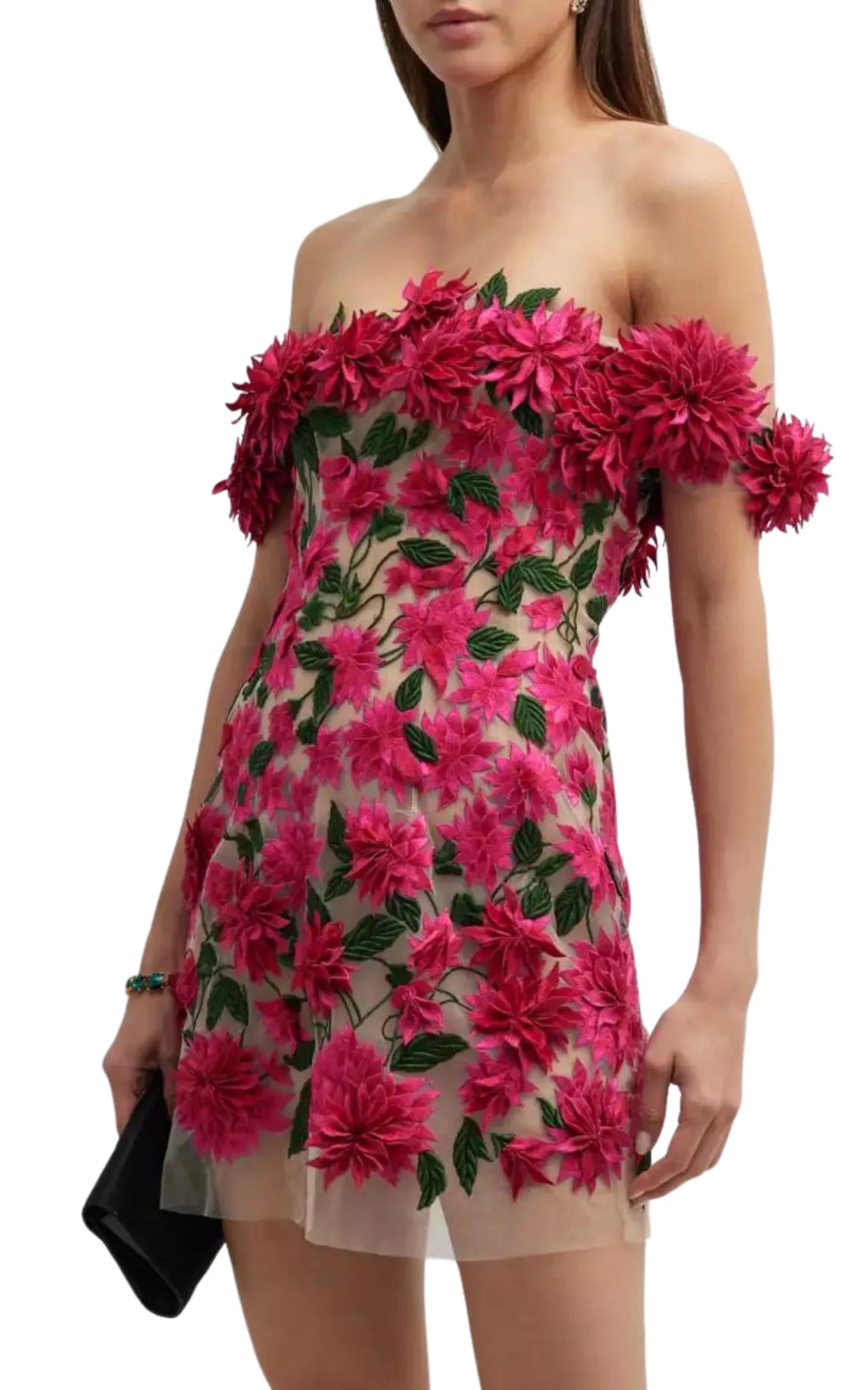 Dahlia Floral-appliqué Mini Dress