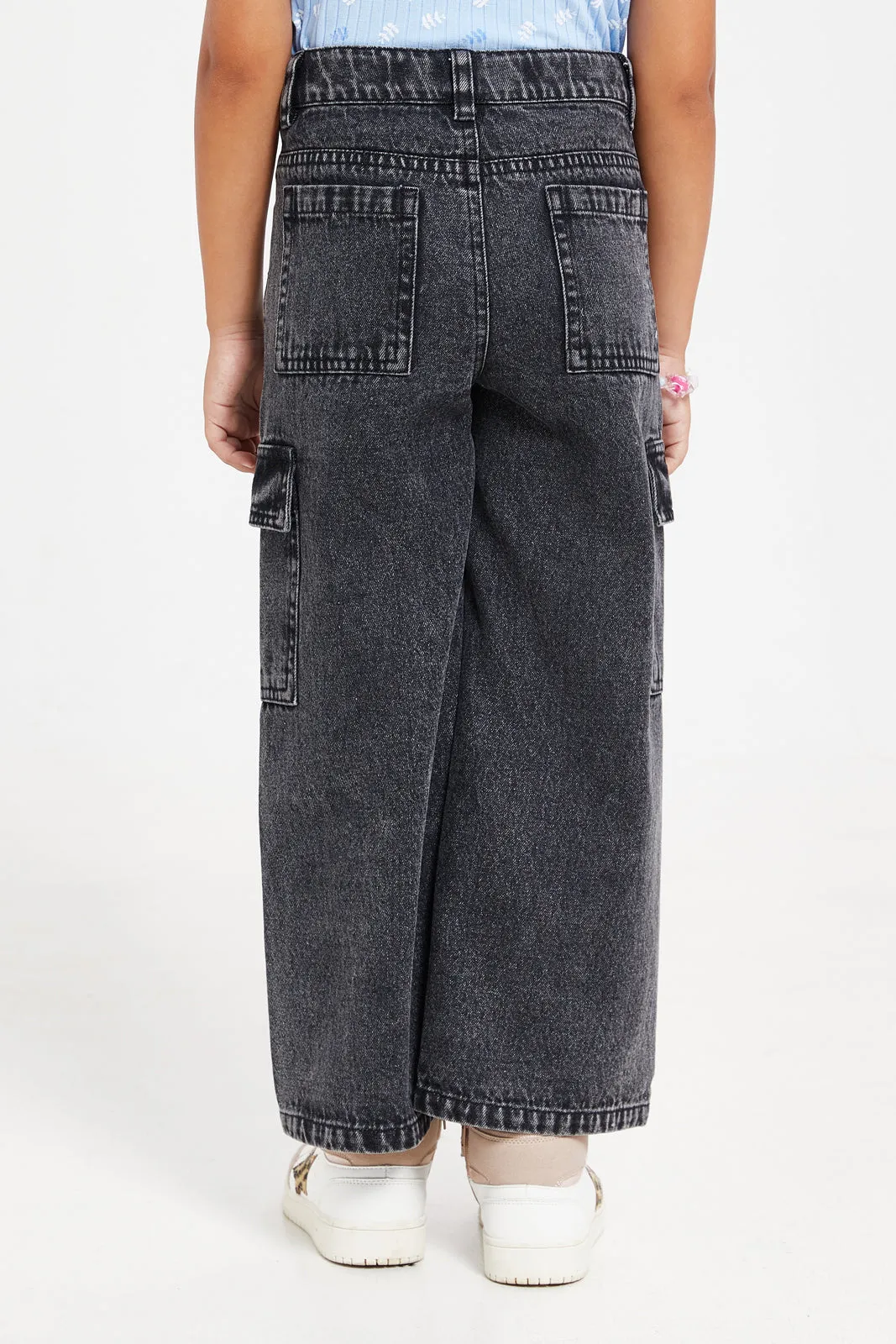 Girls Black Cargo Jeans