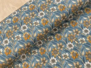 Golden Flowers Cotton Jersey Fabric