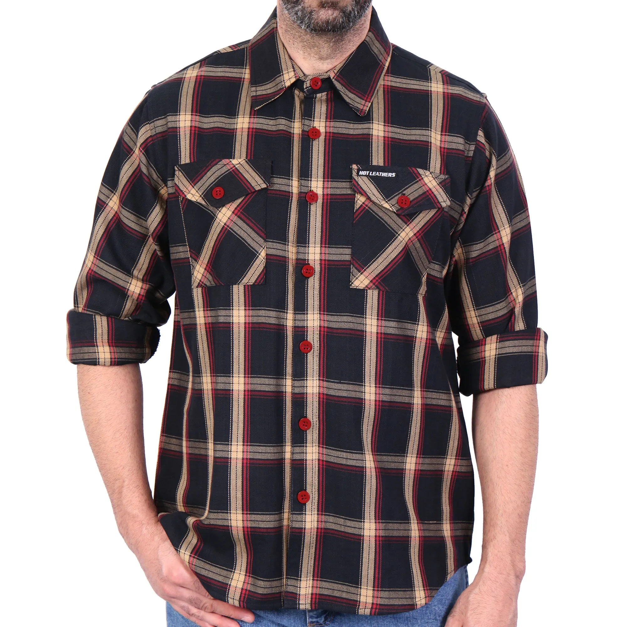 Hot Leathers Black Tan and Red Flannel Shirt