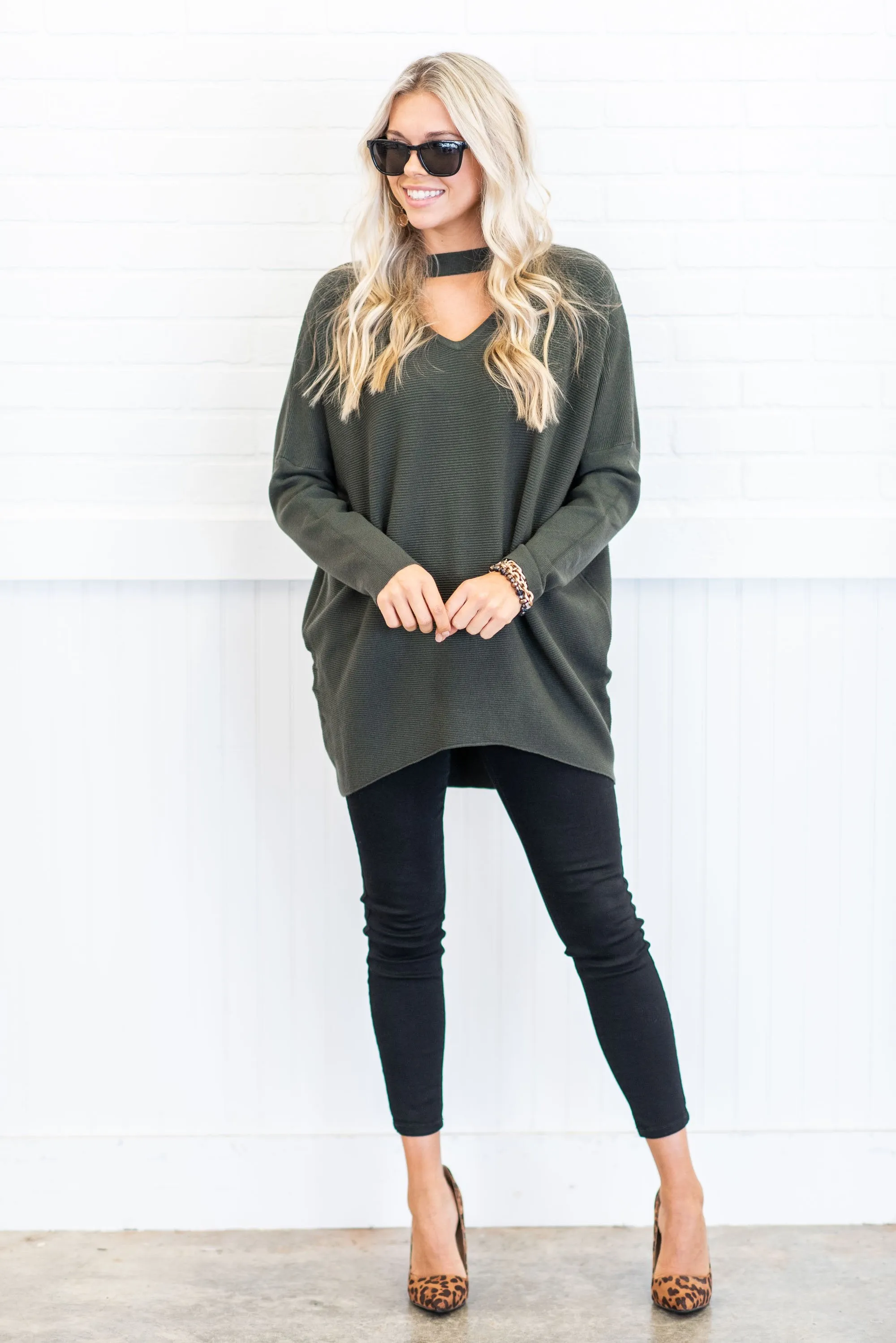 Instantly Love You Olive Green Keyhole Sweater