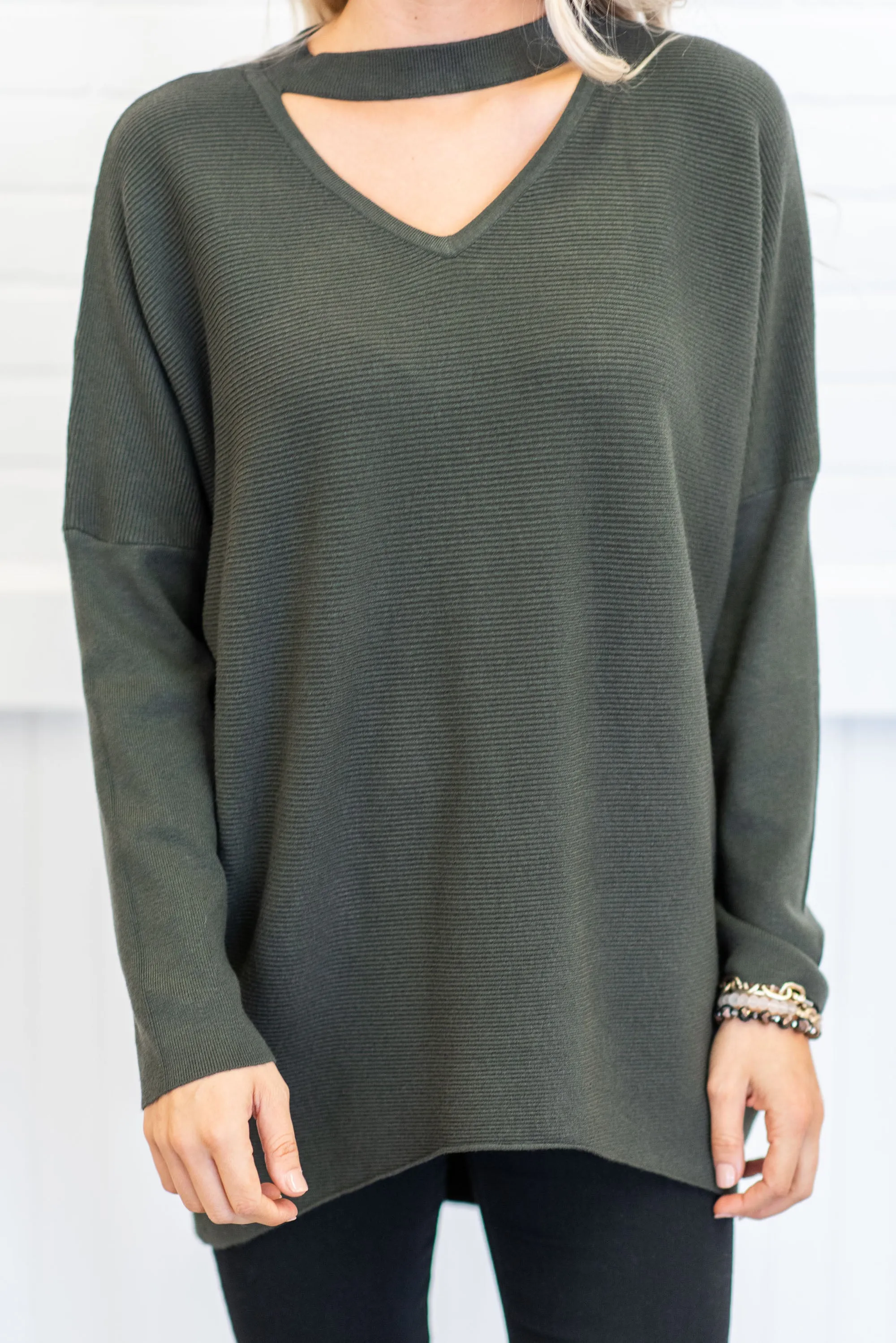 Instantly Love You Olive Green Keyhole Sweater