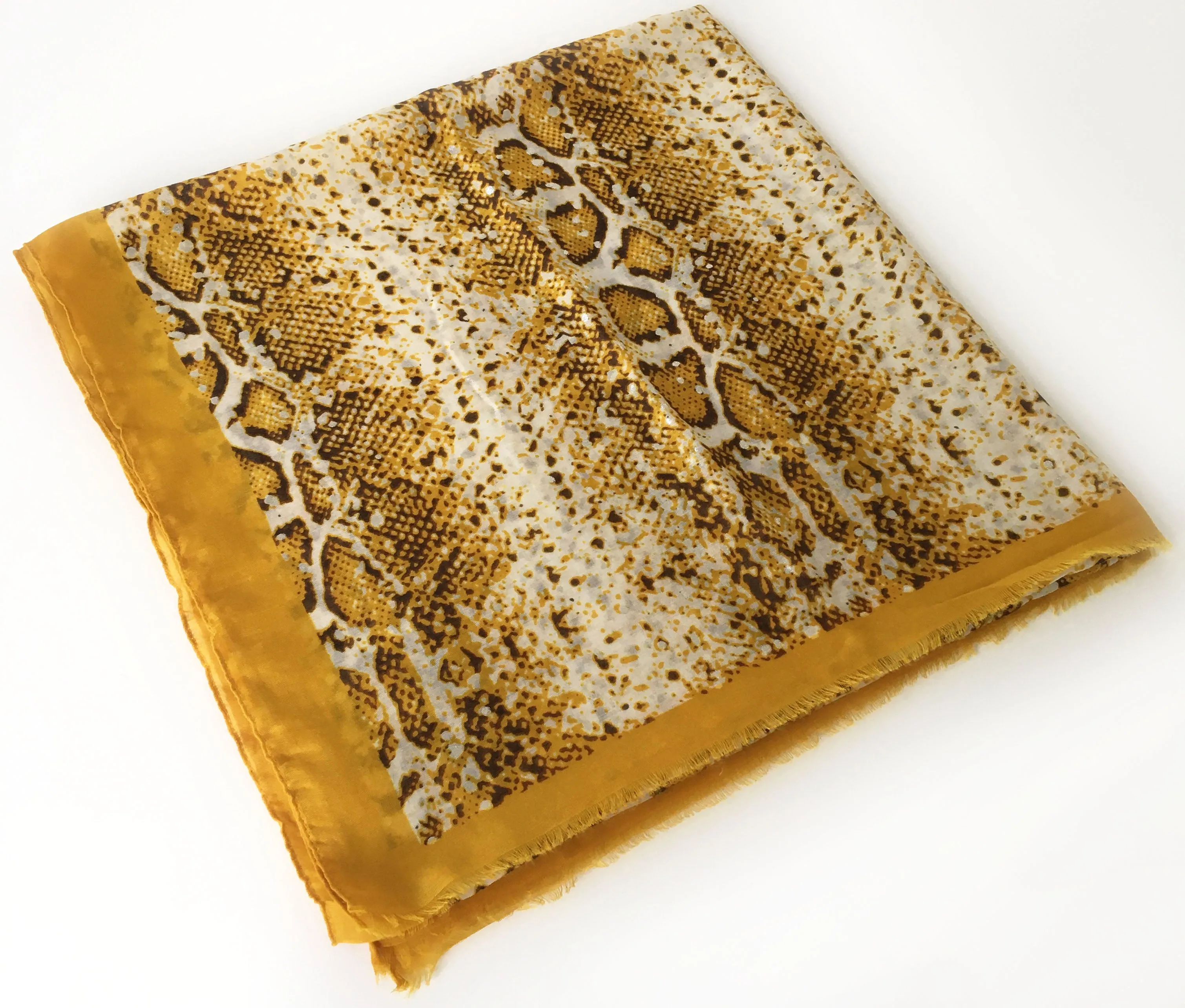 LARGE MUSTARD YELLOW SNAKESKIN PRINT SHAWL SCARF WITH METALLIC DETAILING