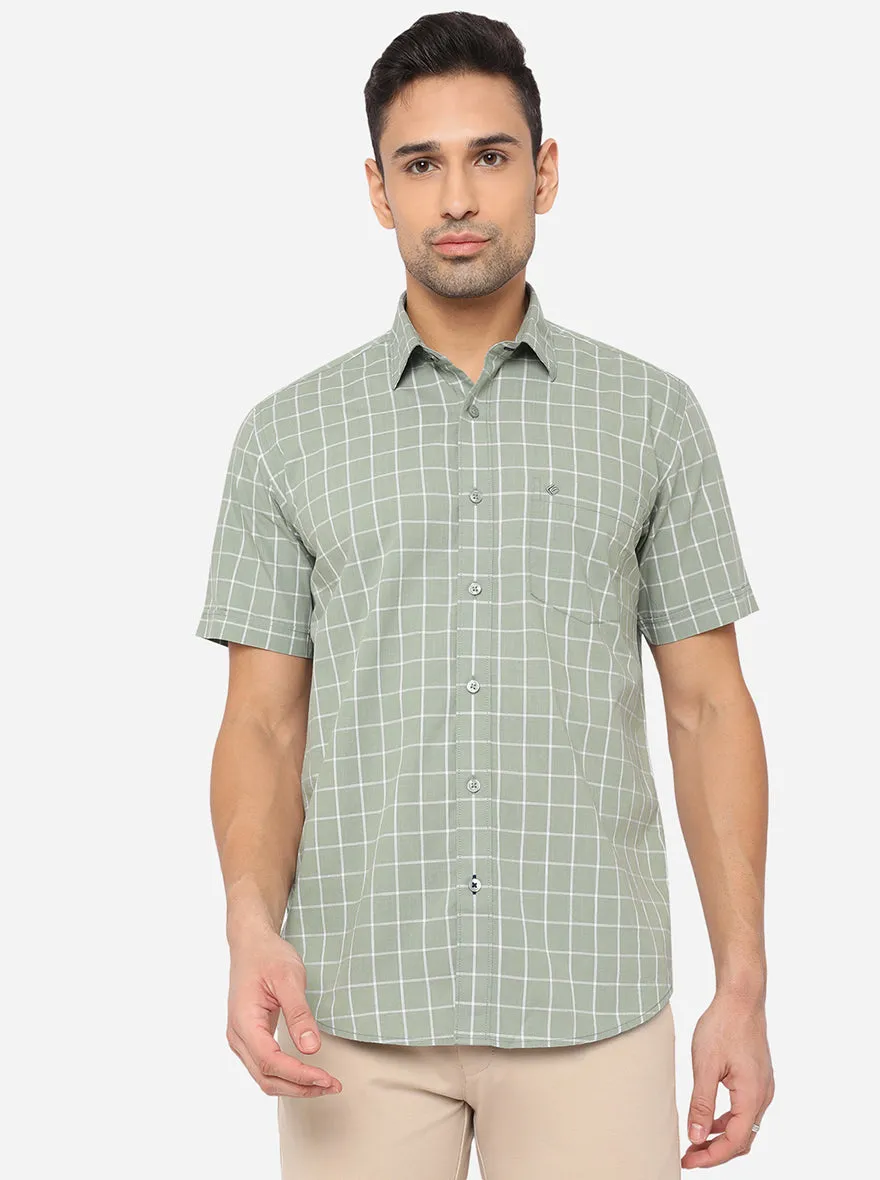 Light Green Checked Smart Fit Casual Shirt | Greenfibre