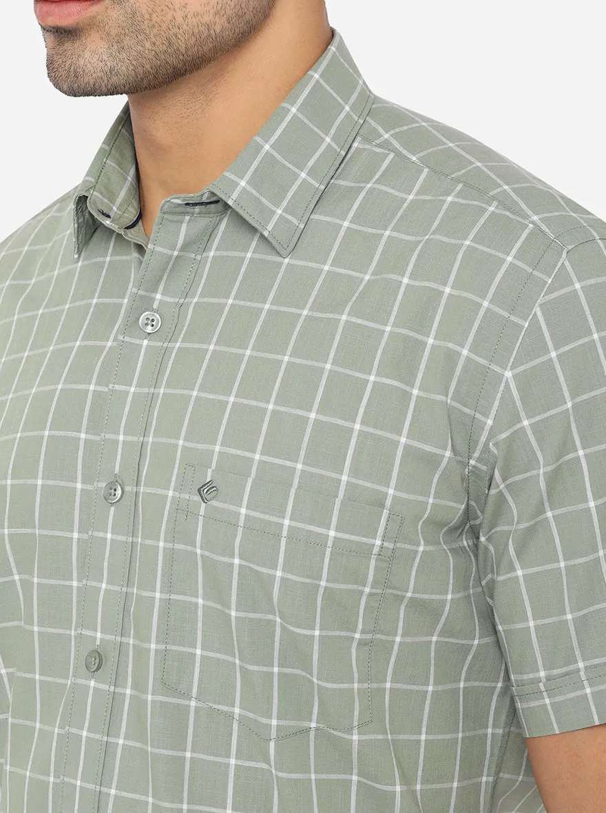 Light Green Checked Smart Fit Casual Shirt | Greenfibre