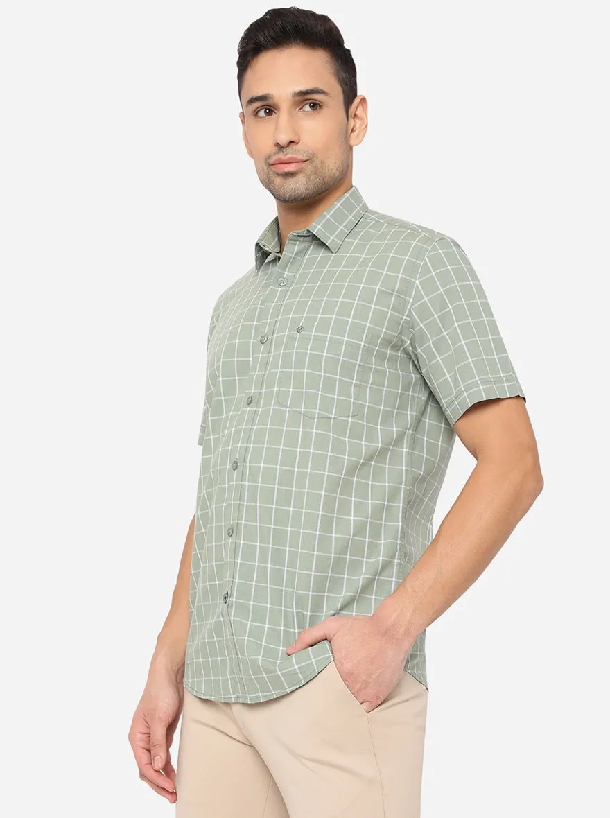 Light Green Checked Smart Fit Casual Shirt | Greenfibre