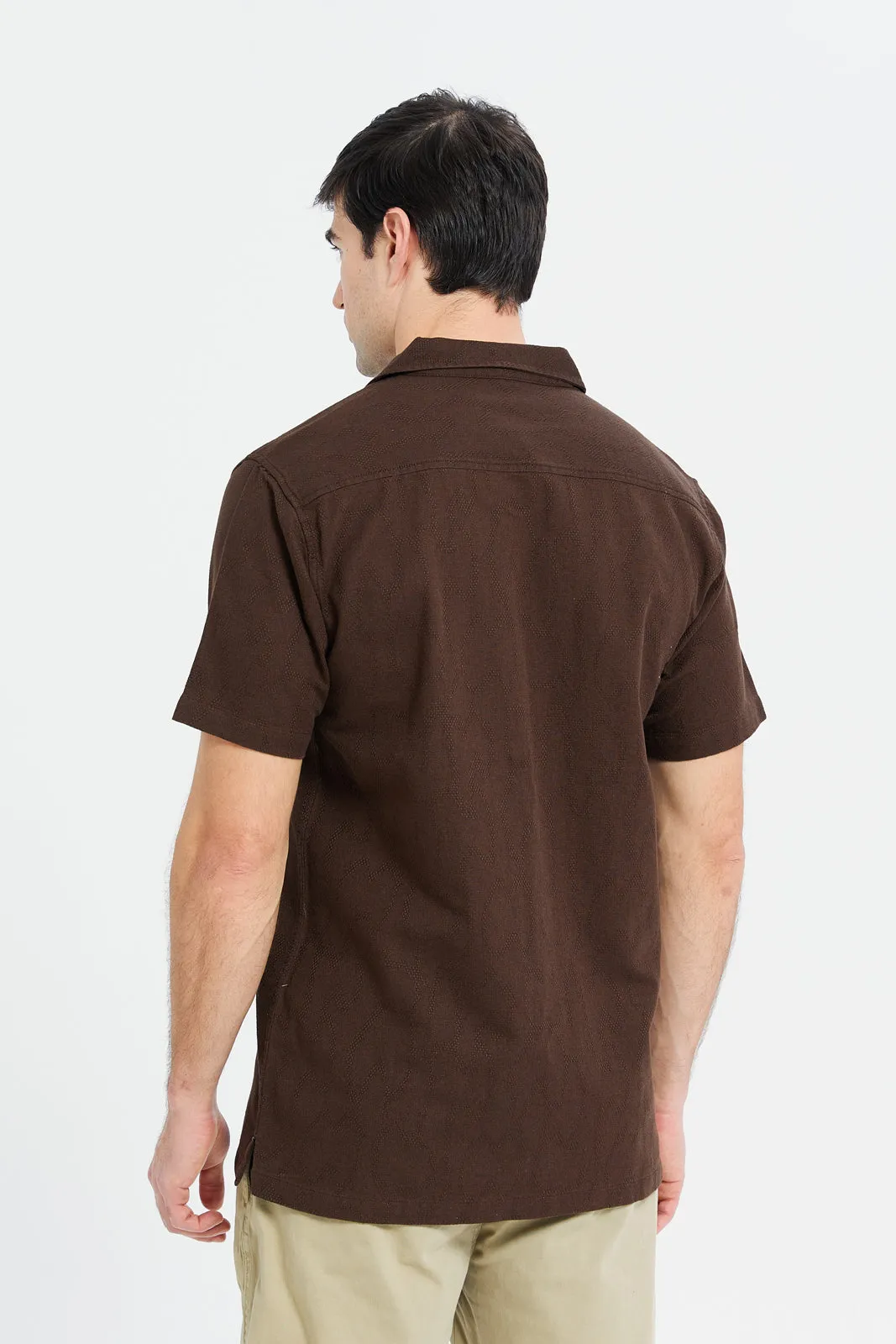 Men Brown Jacquard Resort Shirt