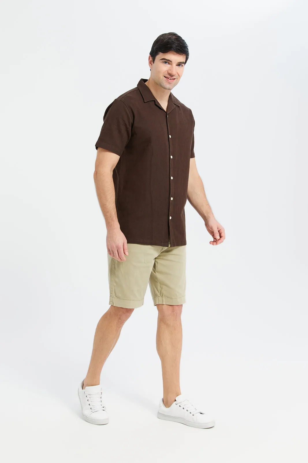 Men Brown Jacquard Resort Shirt