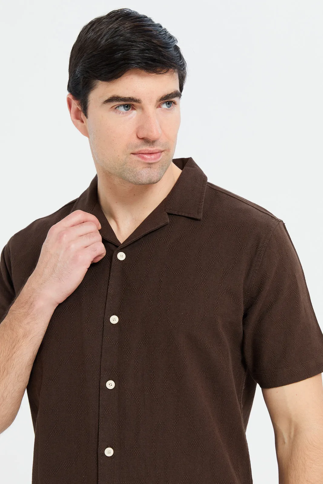 Men Brown Jacquard Resort Shirt