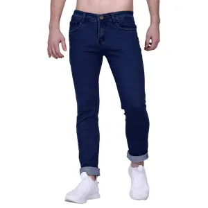 Men's Blue Cotton Blend Solid Slim Fit Mid-Rise Jeans