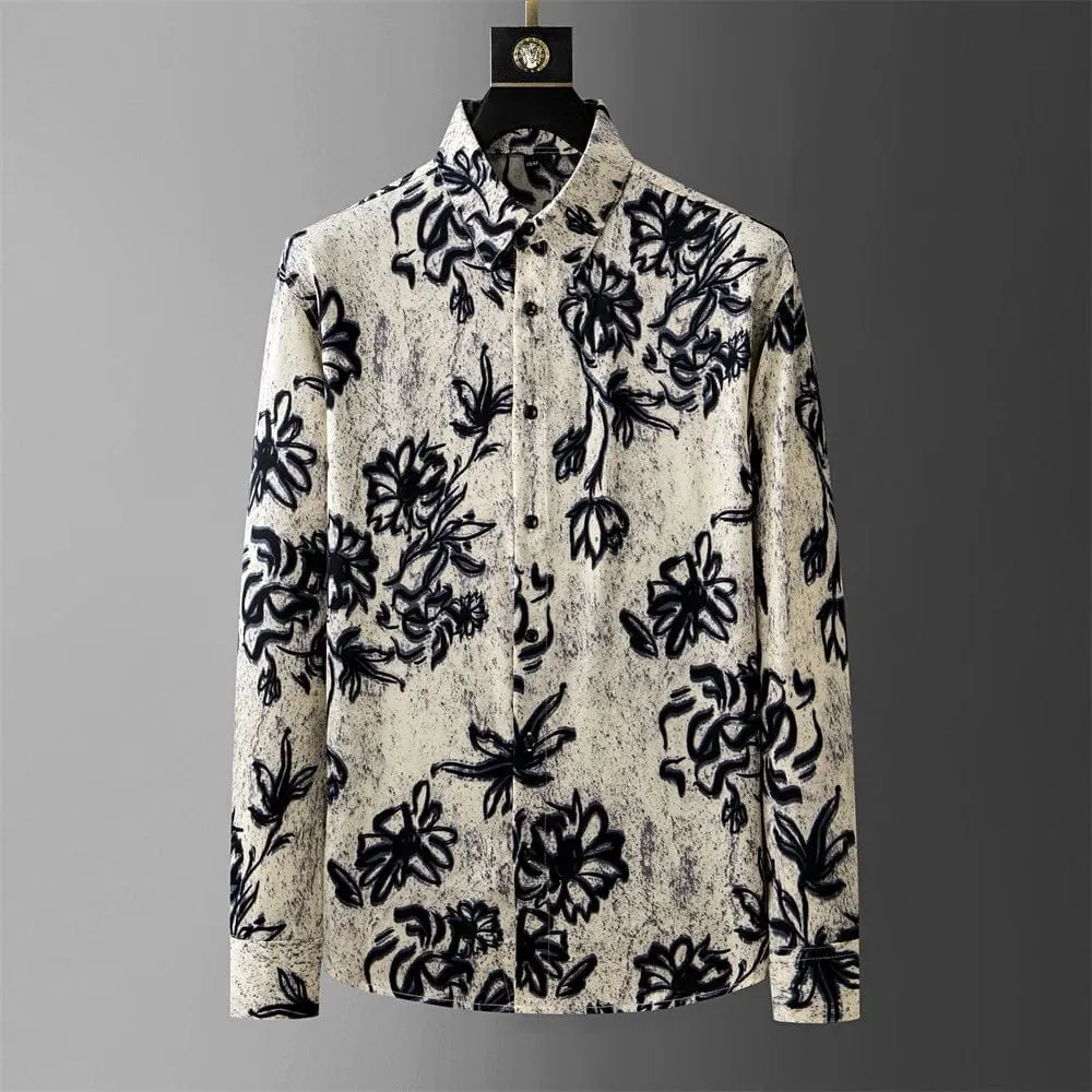 Men's British Style Floral Long Sleeve Shirt – Casual, Business, Party, and Tuxedo Fashion