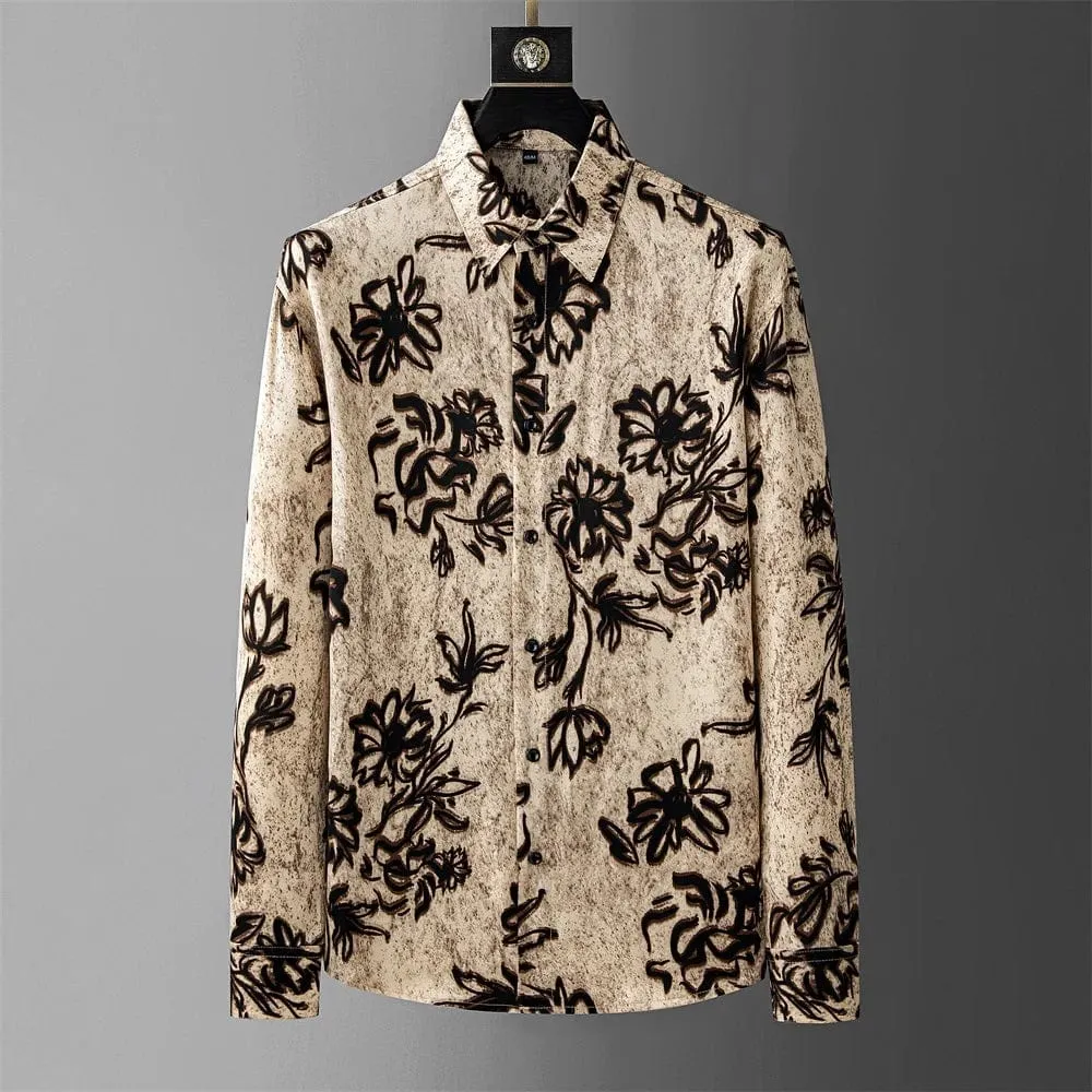 Men's British Style Floral Long Sleeve Shirt – Casual, Business, Party, and Tuxedo Fashion