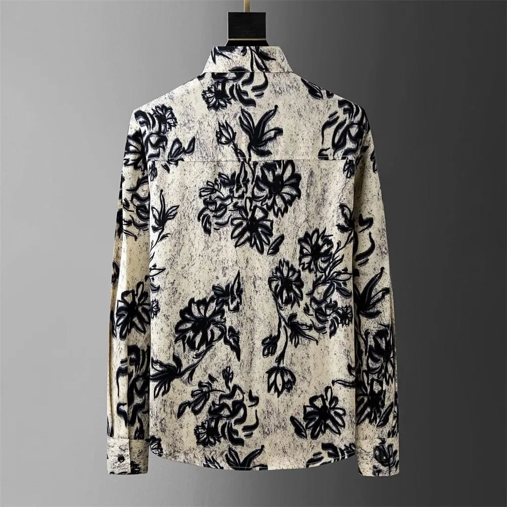 Men's British Style Floral Long Sleeve Shirt – Casual, Business, Party, and Tuxedo Fashion