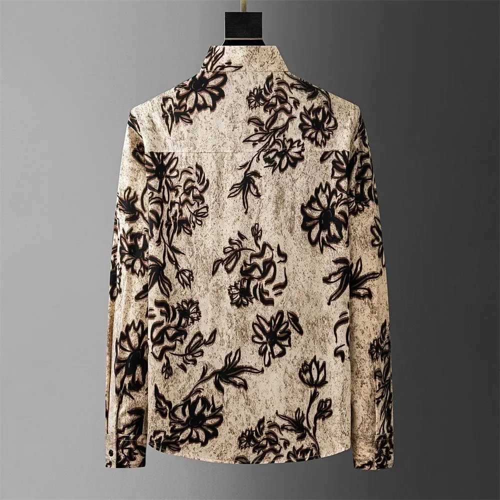 Men's British Style Floral Long Sleeve Shirt – Casual, Business, Party, and Tuxedo Fashion