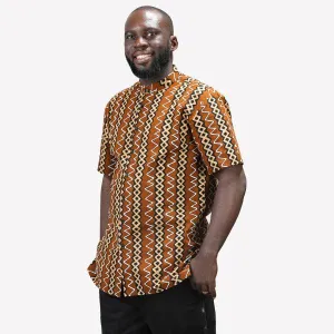 MEN'S BROWN ANKARA SHORT SLEEVE SHIRT