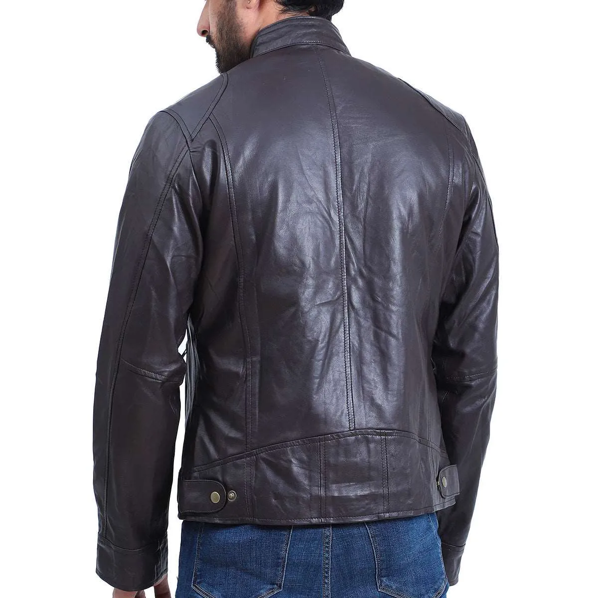 Men's Cafe Racer Black Sheepskin Leather Jacket