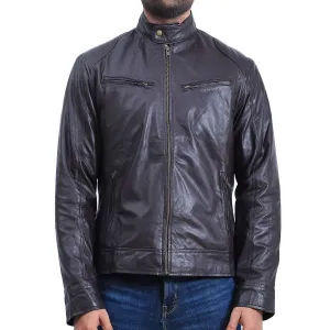 Men's Cafe Racer Black Sheepskin Leather Jacket