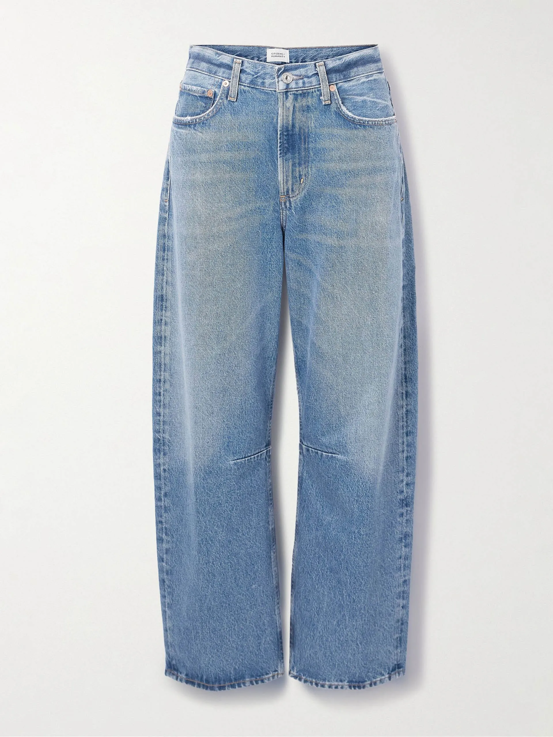 Miro distressed high-rise barrel-leg recycled jeans