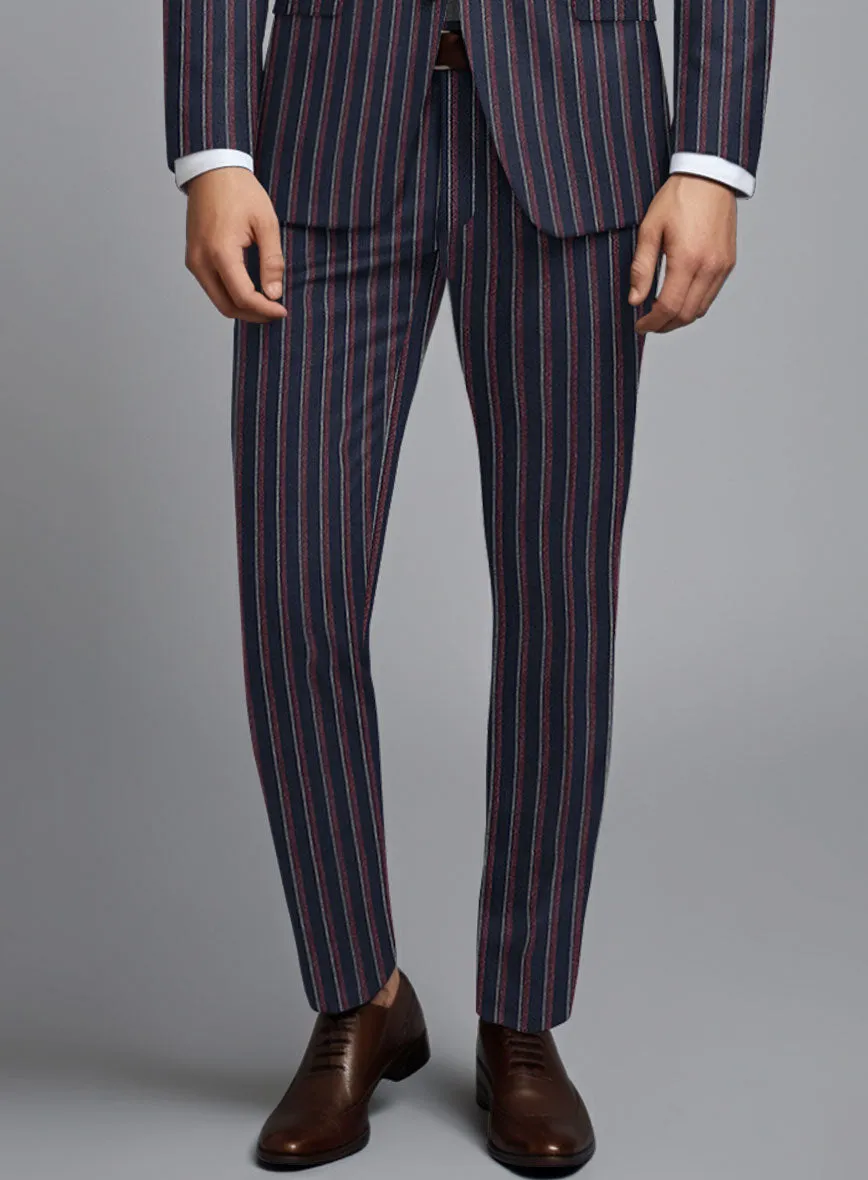 Noble Beatrily Blue Stripe Wool Silk Linen Pants