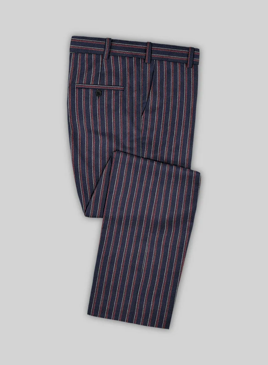 Noble Beatrily Blue Stripe Wool Silk Linen Pants